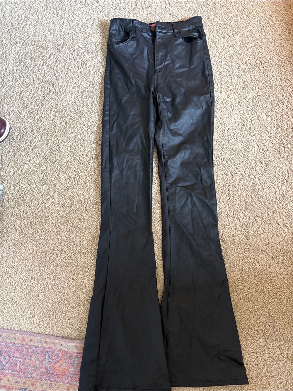 Edikted Black Faux-Leather Flare Pants